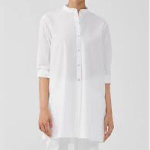 Eileen Fisher White Organic Cotton Stretch Tunic Shirt NWT Large